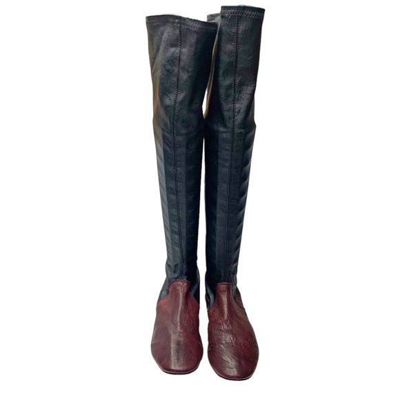 KUDETA Merlot and Black‎ Leather Rear Zip Stretch Tall Boots - Picture 6 of 12